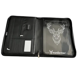 Wundermax Leather Zipper Portfolio Organizer w/ Notepad & Pockets – Black - Picture 1 of 21
