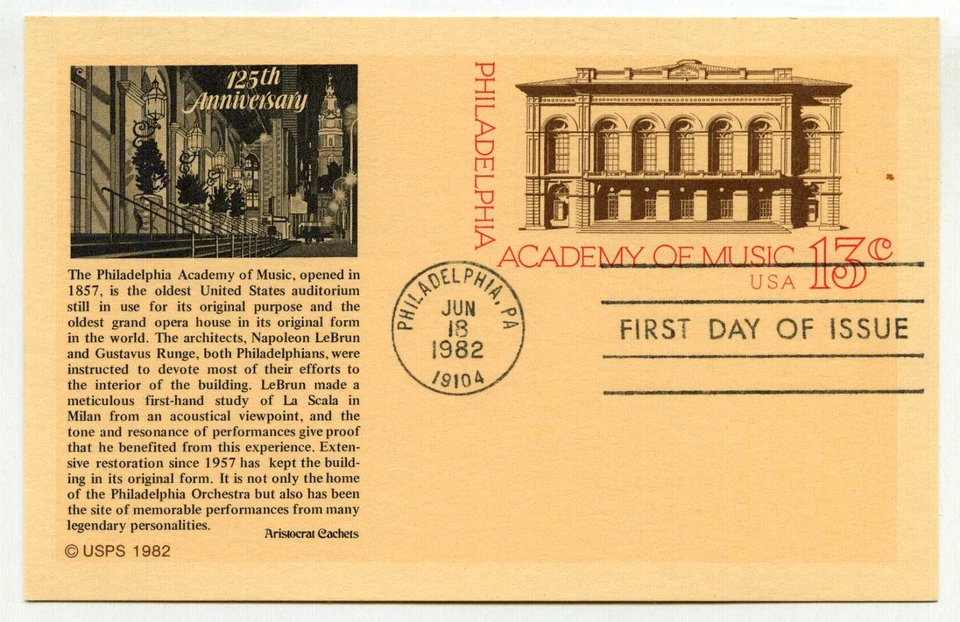 UX96 Philadelphia Academy of Music, Aristocrat Cachets FDC - Image 1 of 1