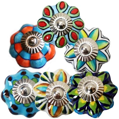 Möbelknöpfe Set 6 STK  Möbelgriffe Keramik Knöpfe Griffe Möbelknopf Bunt B6 - Bild 1 von 2