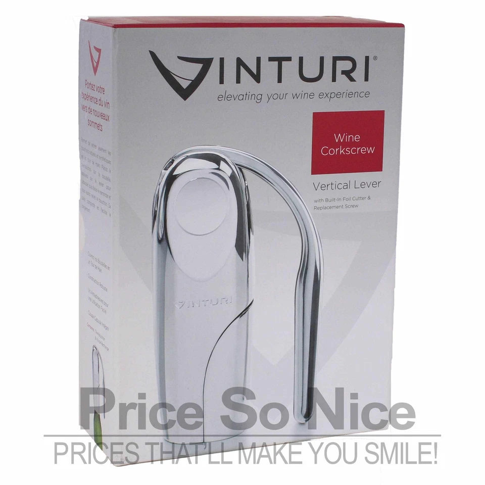 Vinturi V9031 Heavy-duty Vertical Lever Wine Opener Silver MSRP $100 NEW/BAD BOX - Image 1 of 1