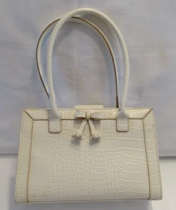Liz Claiborne Off White Small Handbag/Purse Faux Croc with Bow - Picture 1 of 12