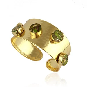 Mohave Peridot & Türkis Armreif Armband gehämmert Band Boho Schmuck für Damen - Bild 1 von 6