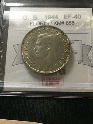 1944  Great Britain, Florin, Coin Mart Graded**EF-40** KM# 855 - Image 1 of 4