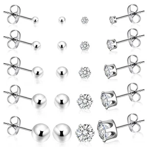 10 Pairs Surgical Stainless Steel Stud Earrings Set for Women Men Hypoallerge... - Picture 1 of 6