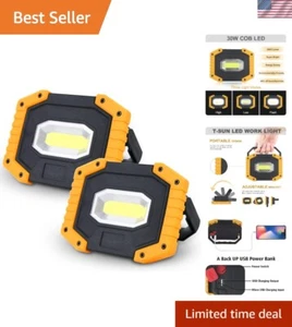 Adjustable Brightness 30W LED Work Light - Rechargeable & Waterproof, 2 Pack - Picture 1 of 9