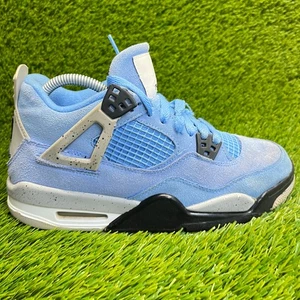 Nike Air Jordan 4 Retro Boys Size 7Y Blue Black Athletic Suede Shoes Sneakers - Picture 1 of 12