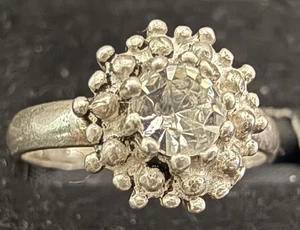 Sterling Silver Flower Ring Size 7 Handmade White Simulated diamond crystal - Picture 1 of 7