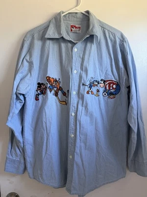 Camisa Denim Vintage Disney Mickey Goofy & Donald Bordada Deportiva Talla L Foto 1 de 4