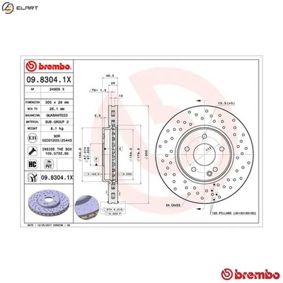 2x BRAKE DISC 09.8304.1X FOR MERCEDES-BENZ SLK CLK/Convertible E-CLASS/Break - Image 1 of 4