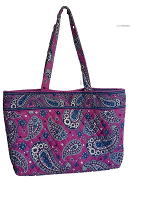 VERA BRADLEY - Purple Paisley Quilted Cotton Tote Shoulder Bag Medium Size 40cm - Image 1 of 4