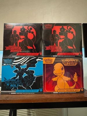 Lote Caja Entrenador Elite (4 ETBs) - Rivales Destinados + Perno Negro + Llama Obsidiana Foto 1 de 4