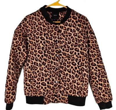Forever 21 Women's Leopard Print Full Zip Bomber Jacket Size Small - Image 1 of 4