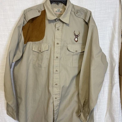 Red Head Button Up Chest Pockets Suede Shoulder Long Sleeve Shirt Men XLT Tan - Image 1 of 4