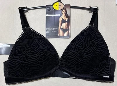 M&S AUTOGRAPH MODERN ANIMAL FLOCK & VELVET DETAILS NON WIRED BRALETTE size 38B - Image 1 of 4