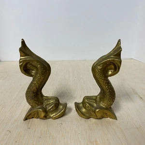 2 Vintage Messing Heraldic Mythical Delphin Fish • Vertical Pose Tail Up • Heavy - Bild 1 von 8