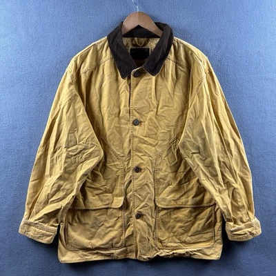 Eddie Bauer Jacket Mens Large Mustard Canvas Chore Barn Coat Corduroy Collar VTG - Image 1 of 4