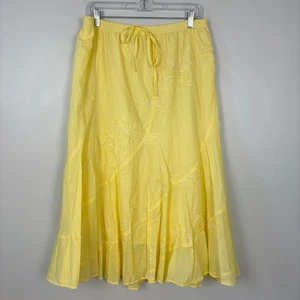 90er Vintage gelb Maxi Rock Boho Blumen Stickerei fließend Landhaus Größe L - Bild 1 von 8