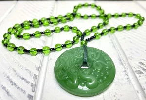 Fashion Jewelry Green And Black Beaded Necklace Chinese Dragon Pendant - Picture 1 of 4