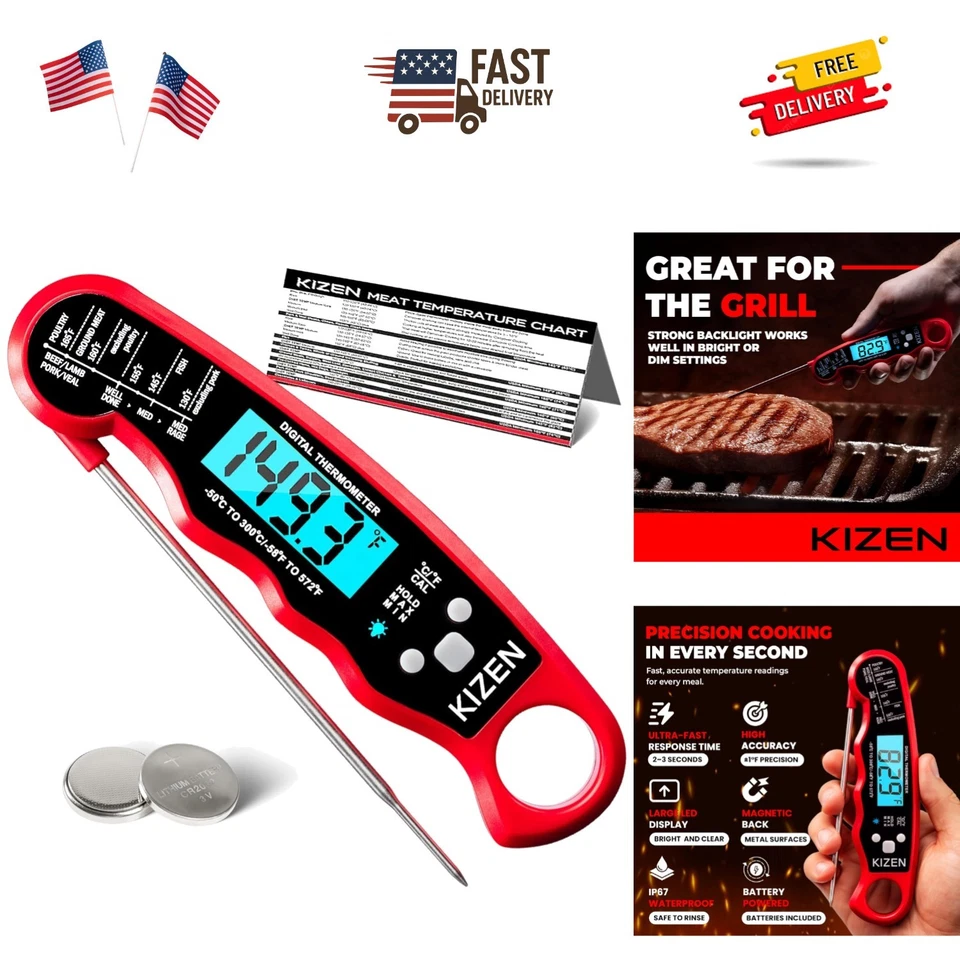 Digital Meat Thermometer with Probe - Waterproof Kitchen Instant Read Food Ther