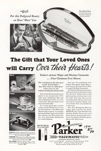 1937 Parker Pens: Carry Over Their Hearts Vintage Print Ad - Picture 1 of 1