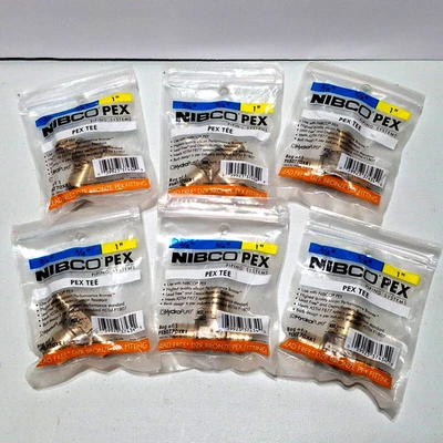 Lot of 6 - 3/4" x 3/4" x 1" Nibco Pex Tee Bronze Crimp Fittings (LEAD FREE) - Image 1 of 4