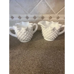 Fenton Milchglas Schuhnagel Stern Top gekräuselt gekräuselt Zucker & Milchkännchen Set Vintage - Bild 1 von 4