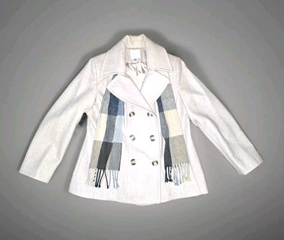 Croft & Barrow Wool Dress Coat - Womens Large Beige Matching Plaid Winter Scarf - Image 1 of 4