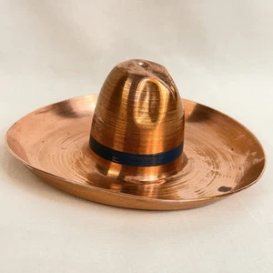 Vintage Solid Copper Cowboy Hat Sombrero Ashtray Blue Band Rare 4” - Picture 1 of 7