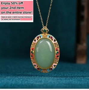 Green Jade Crystal Pendant Necklace Charm 18K Gold Plated Chain Dainty Gemstone - Picture 1 of 7