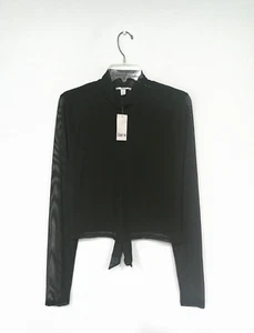 NEW Bar III Women's Shirt Size XL Black Lace Mesh Shell Lined Knit Body Tie Back - Picture 1 of 8