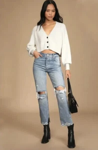 NWOT Free People Tapered Baggy Boyfriend Distressed Jeans Sz 29 Mid Century Blue - Picture 1 of 16