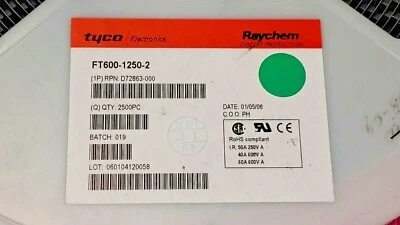 100 PCS Tyco/Raychem PN# FT600-1250-2 Fuse Chip 1.25A 250V SMD - Image 1 of 3