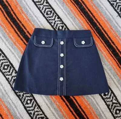 DE COLECCIÓN AÑOS 60 DEADSTOCK AZUL FLOWER POWER FLORAL BOTÓN NIÑAS FALDA APROX 3-4 AÑOS Foto 1 de 4