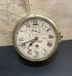 Vintage Brass Smiths Astral Nautical Ship Clock England 7” With Heavy Staining - Picture 1 of 12