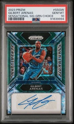 Gilbert Arenas PSA 10 Auto Panini Prizm 2023 Green Choice #d /8 Wizards POP 1  - Image 1 of 2