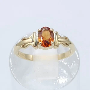 Vintage 9ct Yellow Solid Gold Natural Amber Oval Citrine Ladies Ring Size N - Picture 1 of 8