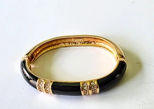 Vintage 80's Swarovski Black Enamel & Crystal Bangle Bracelet S.A.L. - Picture 1 of 7