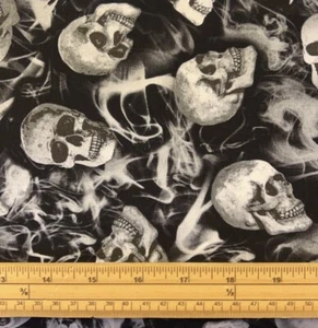 Fat Quarter Wicked Halloween Gothic Smoke and Skulls 100% Cotton Quilting Fabric - Picture 1 of 1