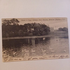 Bandera postal Swans in Roger Williams Park mostrando Memorial Providence RI Cancelar - Imagen 1 de 3