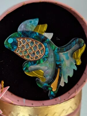 Erstwilder Thin Gold Wings Goldfish Resin Brooch  NWT LD Exclusive 2025 - Image 1 of 4