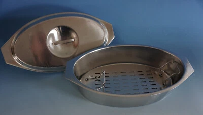 Großer Spring Bräter Dämpfer Gartopf Dampfgarer Edelstahl oval  (F23-1355) - Bild 1 von 4