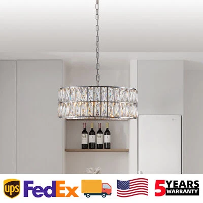 Candelabro de cristal moderno K9 18" cromado redondo tambor pingente luminária de teto - Imagem 1 de 4