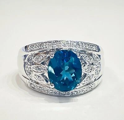 Anillo Topacio Azul Londres 14K Vintage Anillo de Compromiso Aniversario Regalo Ella 4 Quilates  Foto 1 de 4
