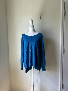 Eileen Fisher Womens Size Large Blue Cardigan Button Up High Low - Picture 1 of 8