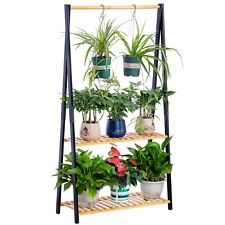 Bamboo 2-tier Hanging Plant Stand Planter Shelves Flower Pot Organizer Rack Mult