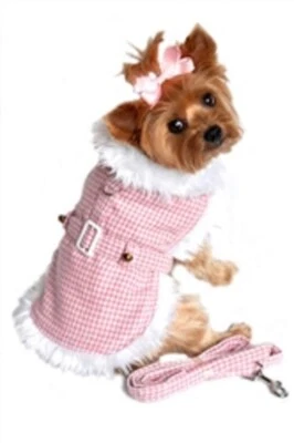 Lindo abrigo arnés de piel sintética para perro con correa a juego Foto 1 de 2