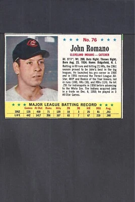 1963 POST SET BREAK #76 JOHN ROMANO-5--INDIANS--NO CREASES--EX/MT/NR/MT++ - Image 1 of 2