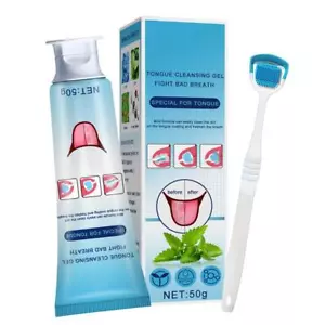 Tongue Cleaning Gel Set with Soft Brush for Oral Hygiene and Fresh Breath 50g - Picture 1 of 7