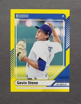 Gavin Stone - LA Dodgers - 2024 Donruss Baseball - Yellow Flood Parallel - #49 - Image 1 of 2