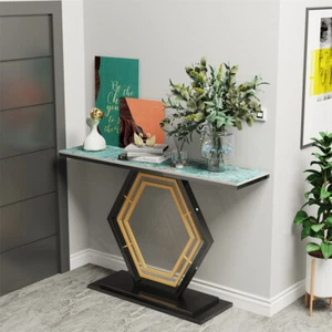 Modern Console Entryway Table with Geometric Base Sintered Stone Top 47.2” Long - Picture 1 of 17